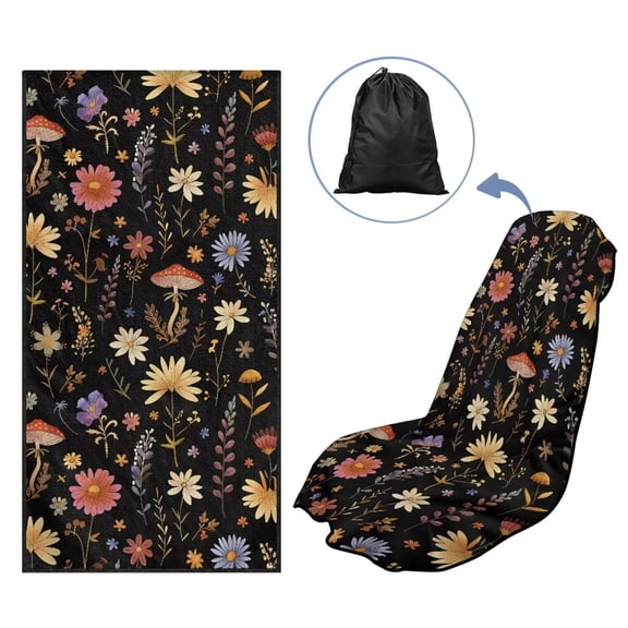 KUIFORTI Mushroom Flower Car Seat Cover Protector Front Seats for Trucks, SUVs, Sedans Non Slip Multi-Functional Car Sweat Towel Seat Cover with Storage Bag Front Protector