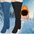 thumbnail image 2 of Lovskoo Women's 2 Pairs High Fuzzy Socks Over Knee Winter Leg Warmers Fleece Slipper Socks for Women Christmas Home Sleeping Blue, 2 of 4