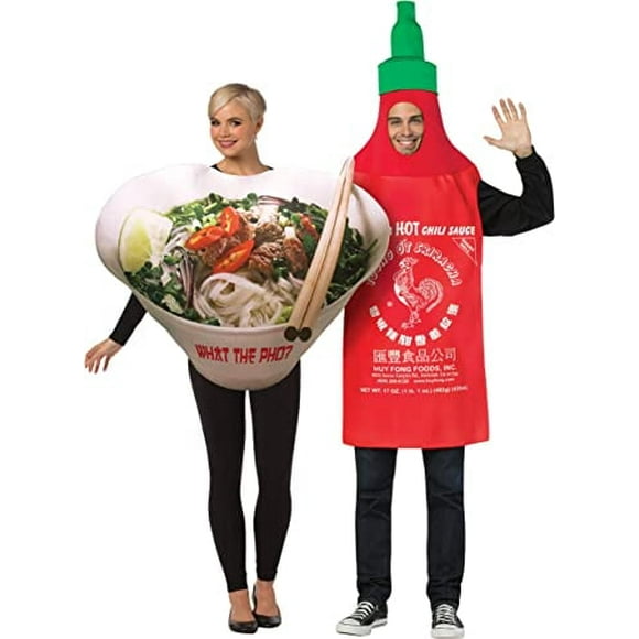 Rasta Imposta Asian Fusion 1 Sriracha and 1 Pho Noodle Bowl Couple Halloween Costume Set, Unisex Adult One Size, Multicolor