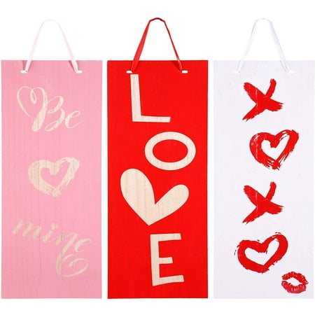 3 Pieces Valentine Love Wooden Hanging Sign with Rope Wooden Hanging  Embellishment for Valentine's Day, Wedding, Holiday Party Decor