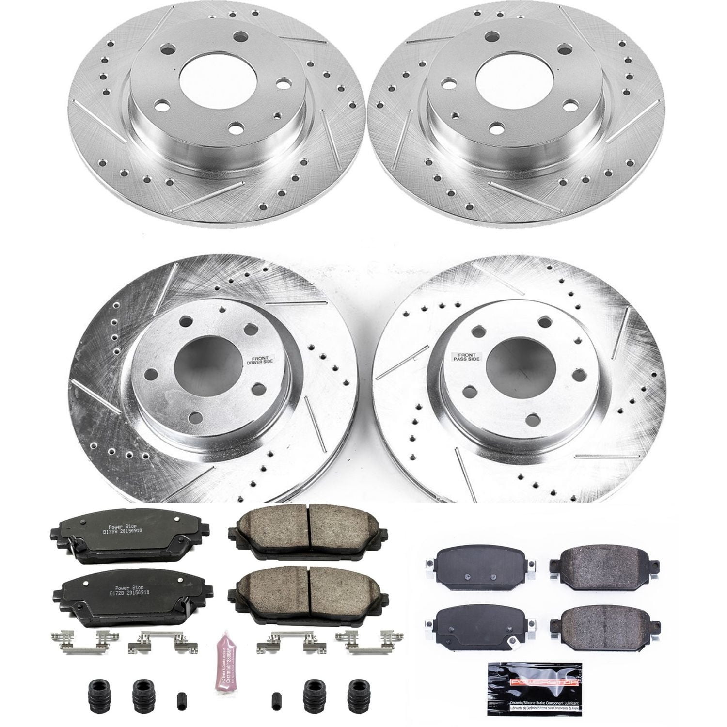 PowerStop Front and Rear Z23 Evolution Sport Carbon-Fiber Ceramic Brake Pad and Drilled & Slotted Rotor Kit Fits: MAZDA Select Models K8282