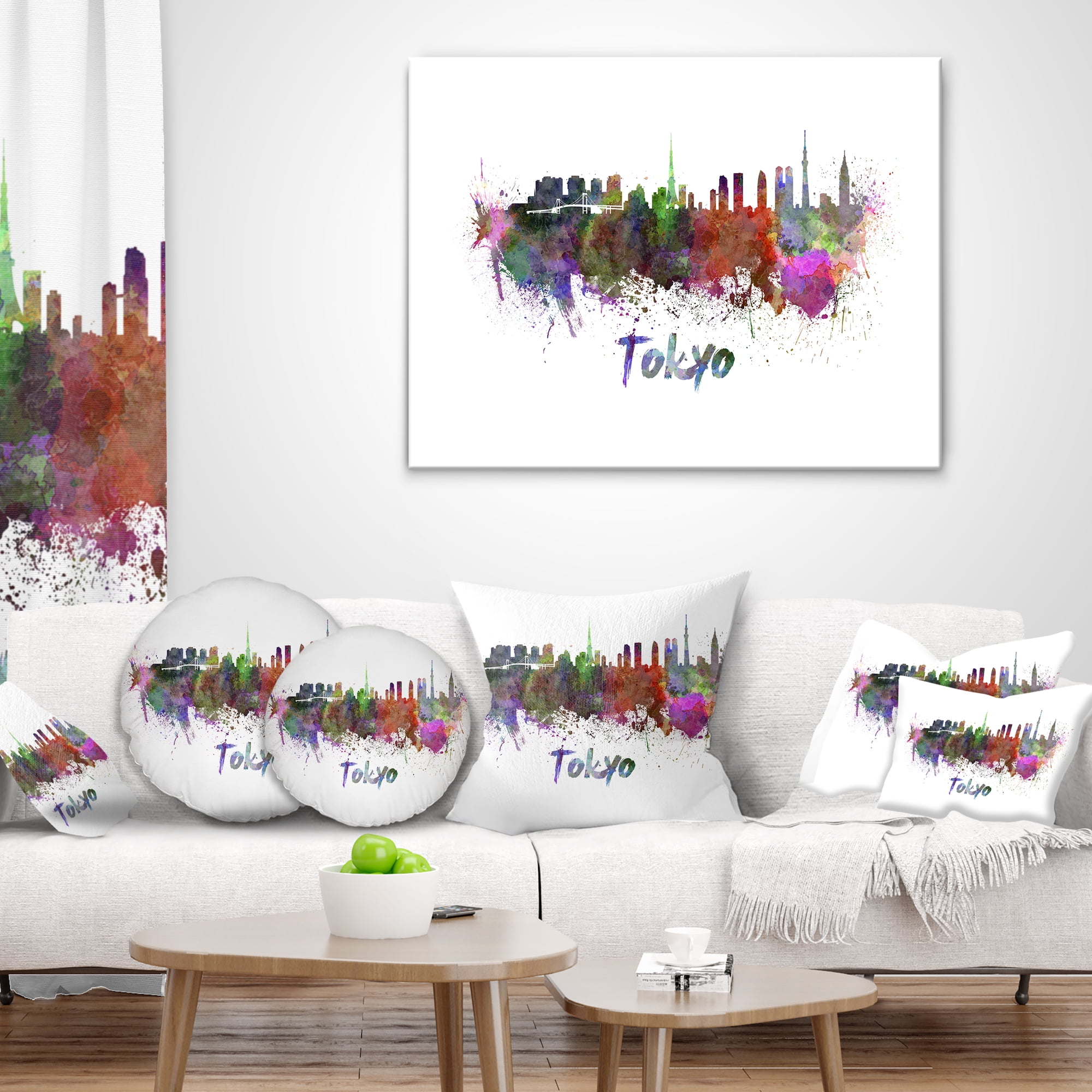 Designart Tokyo Skyline - Cityscape Throw Pillow - 16x16
