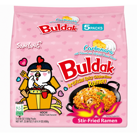 Samyang Buldak Carbonara Hot Chicken Flavor Stir-Fried Ramen, 4.58 oz, 5 Pack