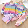 thumbnail image 6 of Futezty Girls 2 Piece Outfit Long Sleeve Sweatshirt and Jogger Pants Rainbow Stripe Tracksuit Fall Winter Clothe Set 2T-7T, 6 of 7