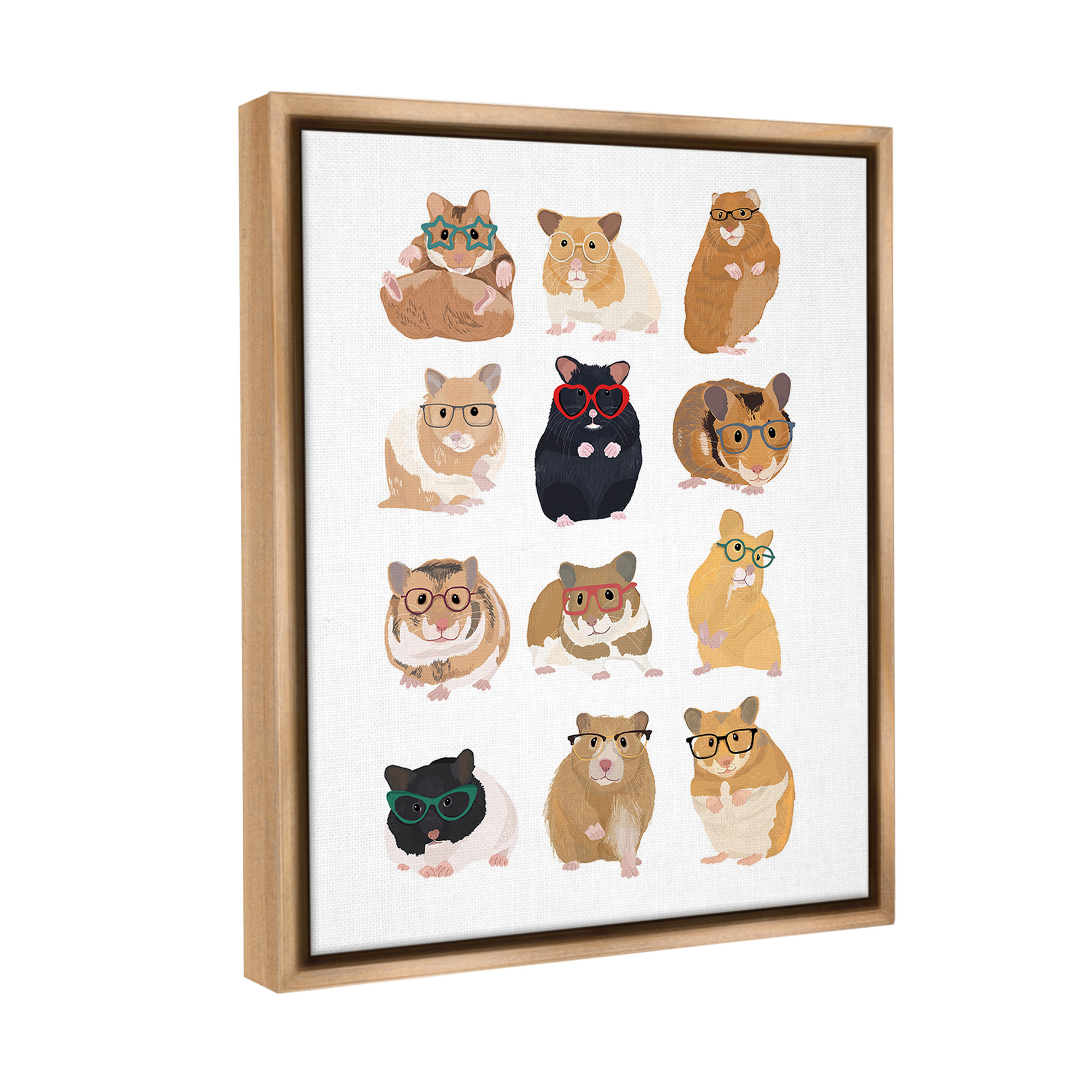 Stupell Industries Hipster Hamsters in Glasses Animals & Insects Painting Brown Floater Framed Canvas Art Print Wall Art, 25 x 31