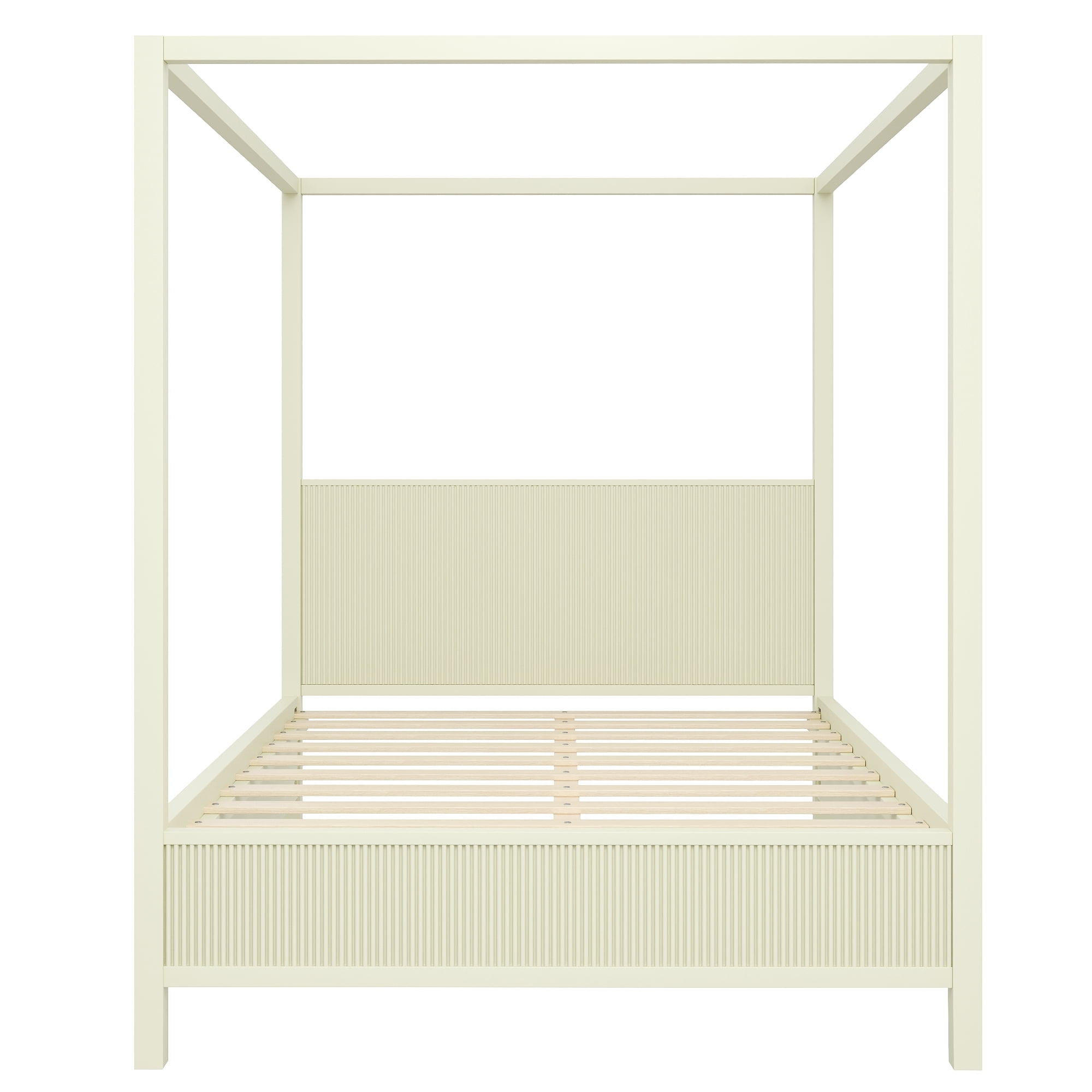 Euroco Wood Queen Size Canopy Platform Bed, Beige