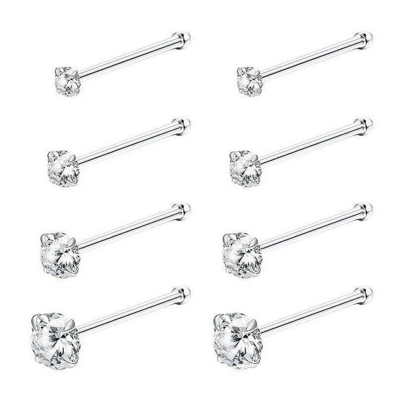 EASTIN 8Pcs Nose Stud  Sterling Silver Nose Rings  Elegant Silver Nose Ring Jewelry