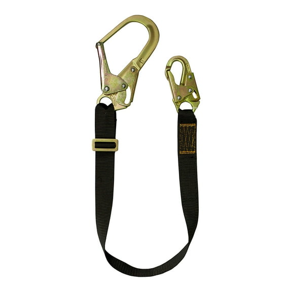 Fusion Climb 2ft 24"x1.75" Adjustable Fall Safety Zipline Lanyard with Steel Snap Hooks 23kN Black
