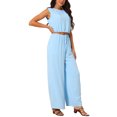 thumbnail image 4 of INSPIRE CHIC Women's Summer 2 Piece Outfits Sleeveless Round Neck Crop Top Tank and High Waist Wide Long Pants Lounge Set M Blue, 4 of 6