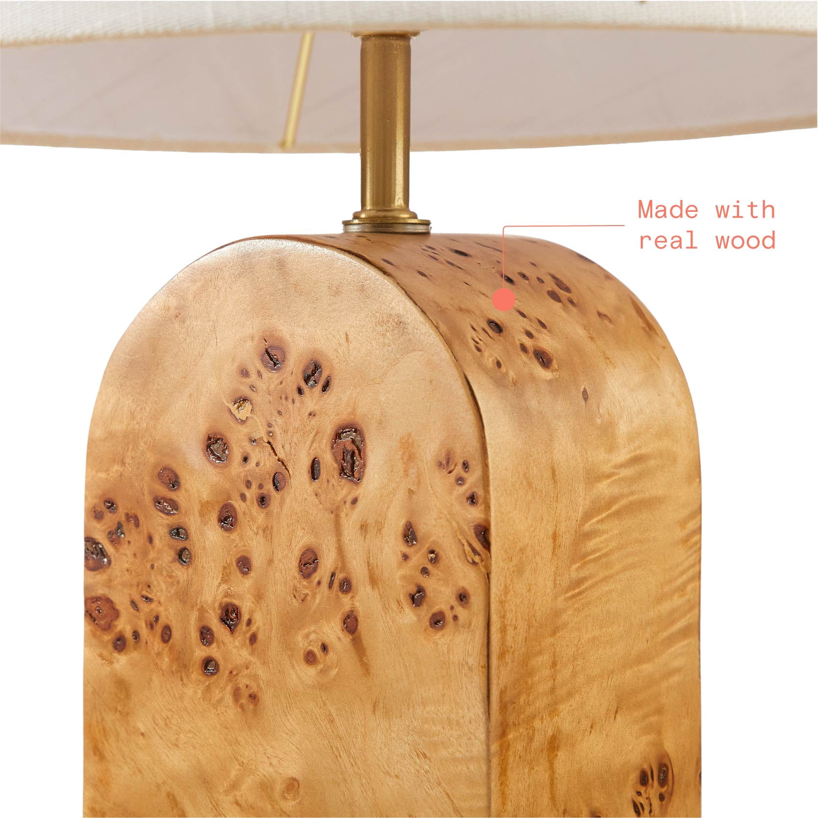 Beautiful Burl Wood Table Lamp by Drew Barrymore, 18.5" H