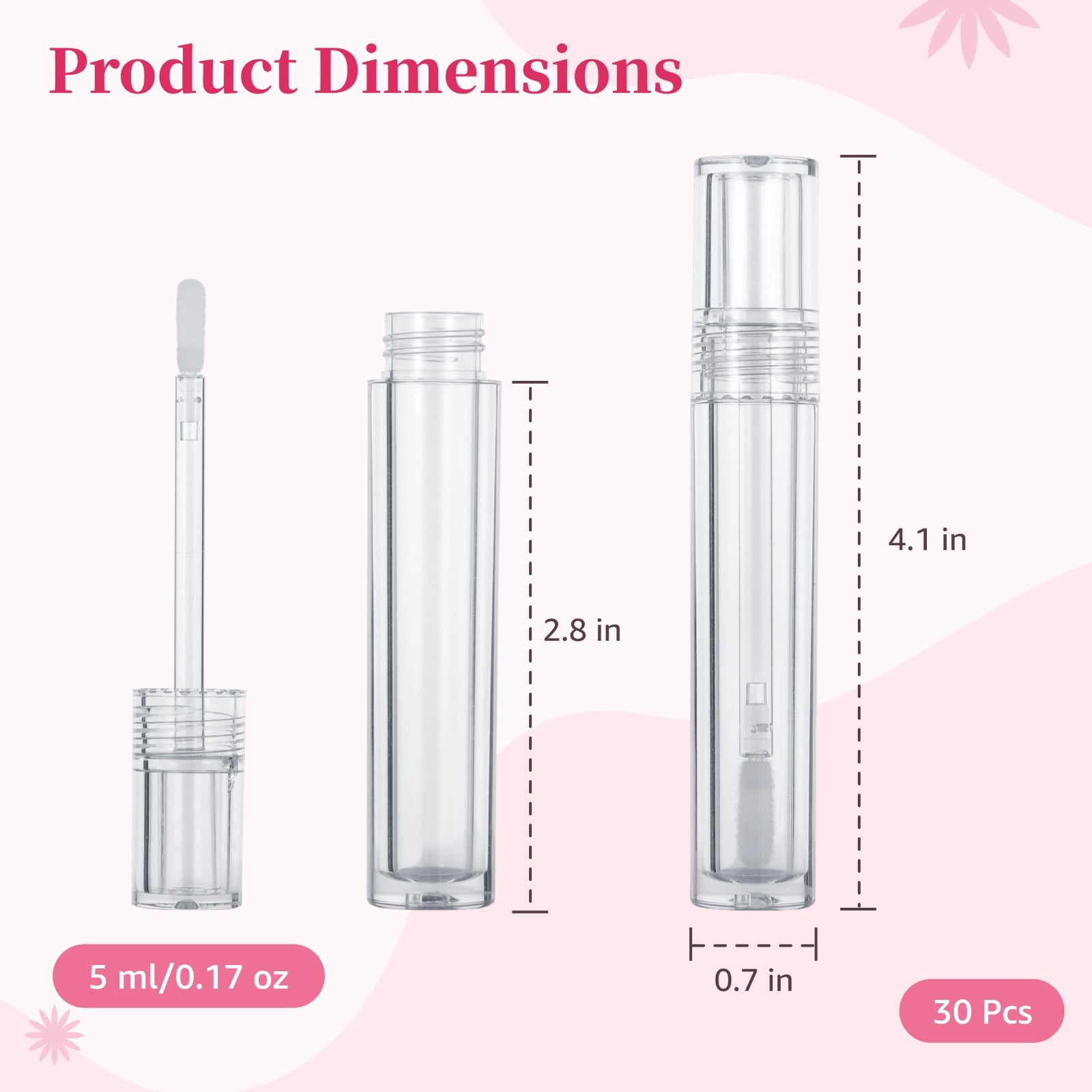 30 Pcs Empty Lip Gloss Tubes, 5ml Clear Refillable Containers with Applicator, Leak Proof Travel Size Bottles for DIY Lip Gloss & Eyelash Serum