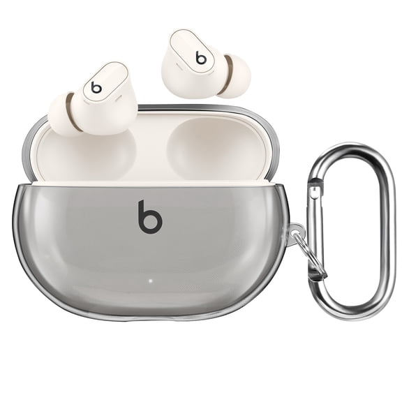 Fintie Clear Case for New Beats Studio Buds   (2023) / Beats Studio Buds 2021, Anti-Lost Shockproof Earbuds Protective Cover with Keychain Carabiner Support Wireless Charging, Clear Black