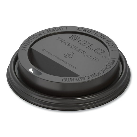 Solo® Traveler Drink-Thru Lids For 10 - 24 Oz Cups, Black, 100 Lids Per Sleeve, Case Of 10 Sleeves