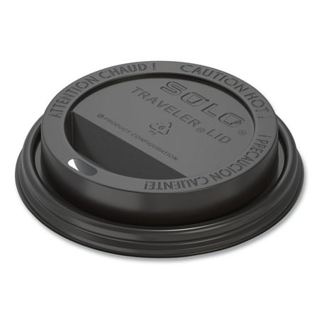 Solo® Traveler Drink-Thru Lids For 10 - 24 Oz Cups, Black, 100 Lids Per Sleeve, Case Of 10 Sleeves