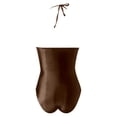 thumbnail image 5 of WEIGFI Womens Swimsuit One-Piece Strapless Halter Neck Solid Color Bathing Suit Tummy Control Comfort Party Swimwear,Coffee,L, 5 of 5