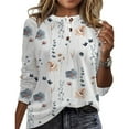 thumbnail image 2 of Blusa Informal Con Estampado De Flores Y Cuello Con Botones Para Mujer, Camisa De Manga Larga Con Cuello Redondo Para Viajes Diarios En La Oficina, 2 of 6