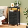 thumbnail image 4 of Tall Night Stand with Charging Station and Led Light, Small Dresser with Open Shelf and 4 Storage Drawers, Black Side Table Fabric Nightstand for Bedroom, Entryway, Bedside Furniture, 4 of 18