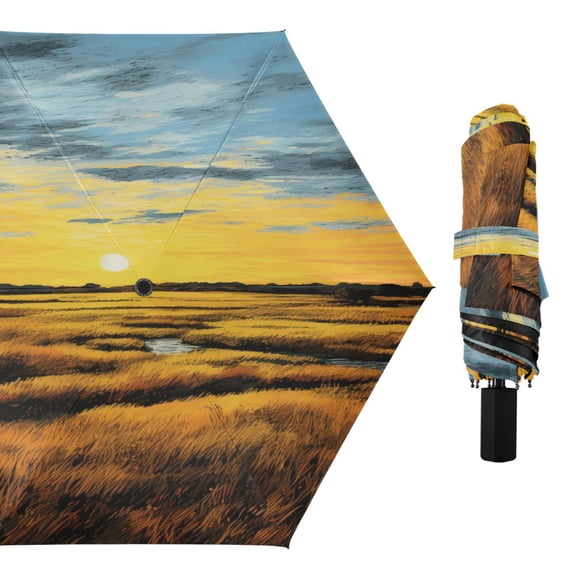 Sunset and Marsh Compact Sun Umbrella Windproof Travel Umbrellas for Rain Strong Portable UV Protection