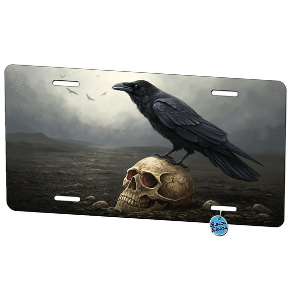 Crow Standing On Skull Metal Novelty License Plate