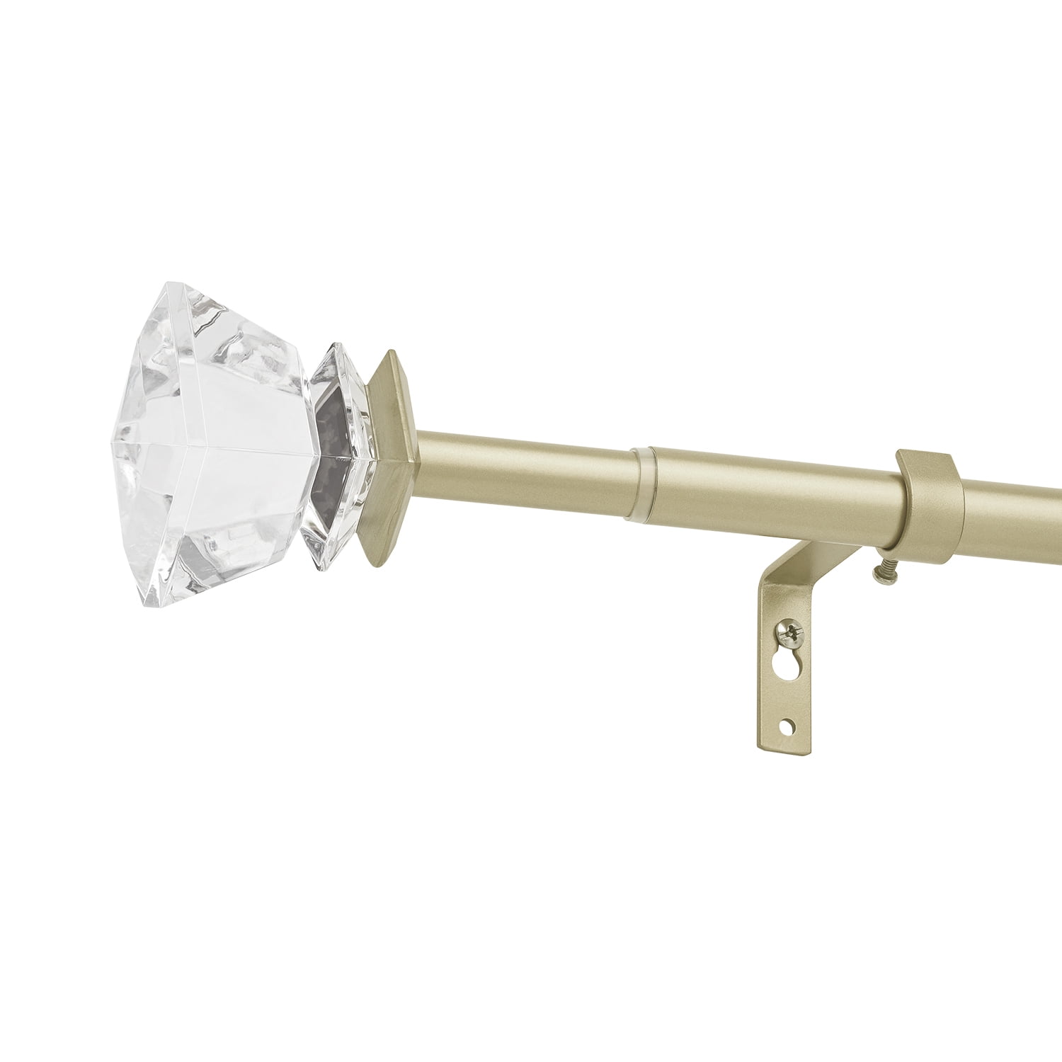 Curtain Rods 30-55" Champagne Adjustable drapery rod with 60mm clear square finials and 3 piece wall brackets. 2PACKS