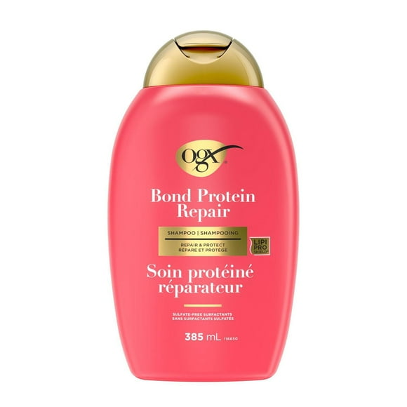 OGX® Repair & Protect Bond Protein Repair Shampoo, Lightweight Hair Wash Cleanses & Targets Damaged Areas of Hair for Effective Bond Repair, Sulfate-Free Surfactants, 385 mL
