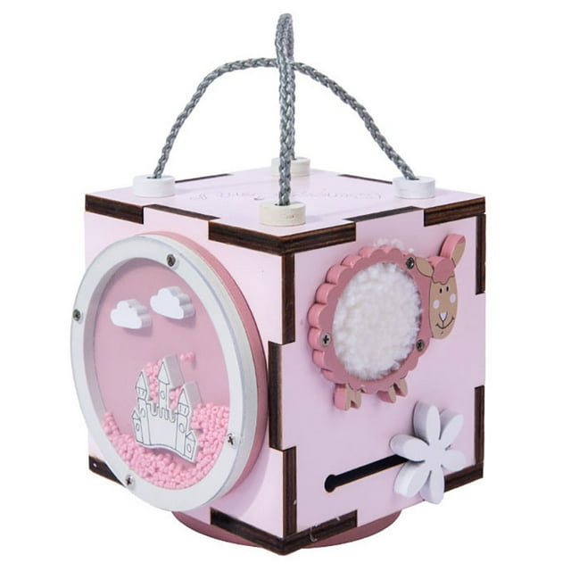 Busy Activity Cube Wooden Hand-held Learning Cube Toy Sensory Busy Box for Kids