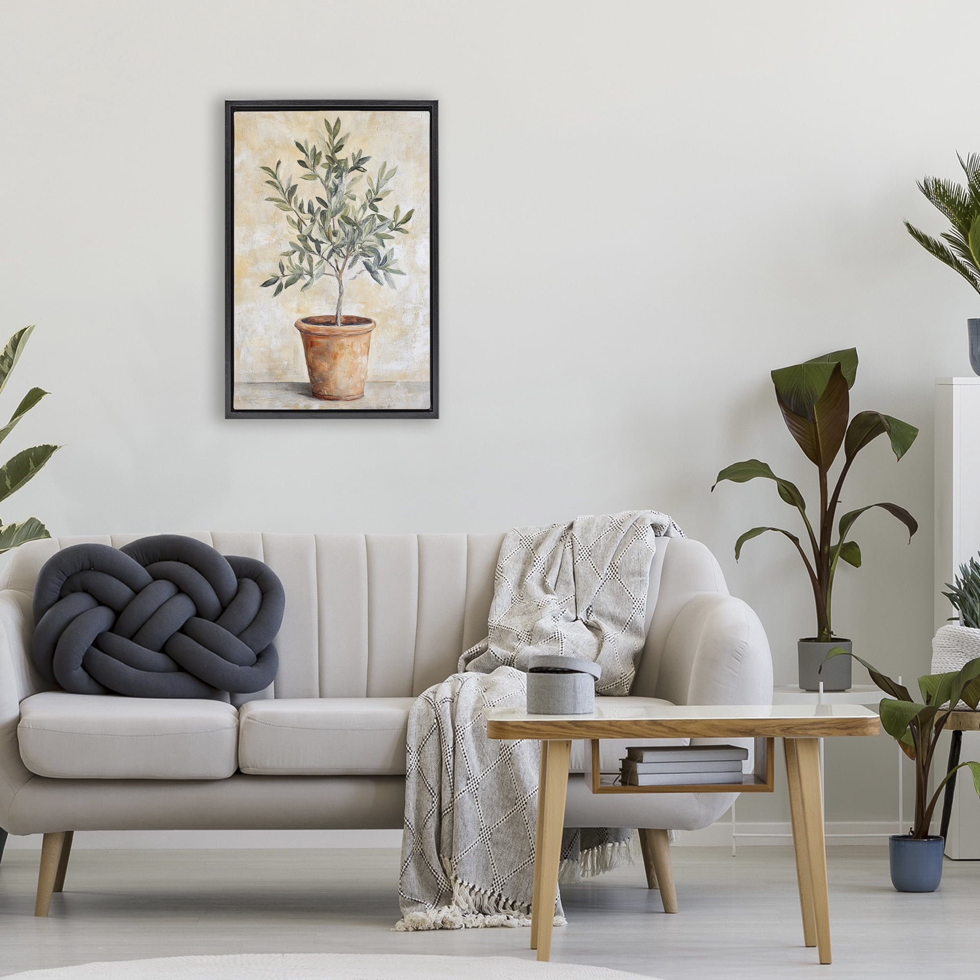Stupell Industries House Plant in Terracotta Black Framed Floater Canvas Wall Art, design by Petal Prints Design