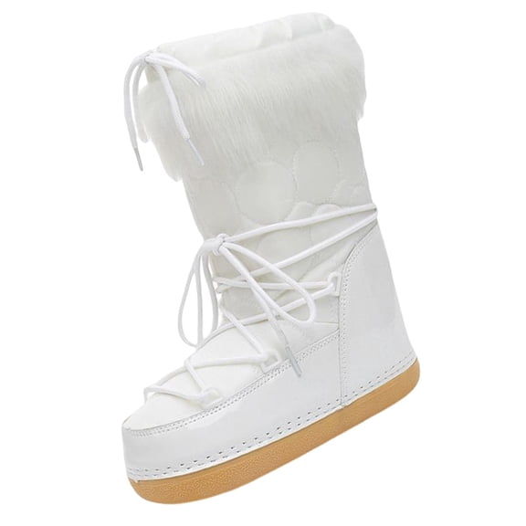 FVDPWYE Winter Snow Boots Lace up Water Resistant White Ski Boots Warm Lined Thick Soled Style B 35-36