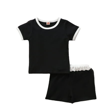 

One Opening Kids Girls 2-Piece Outfit Set Short Sleeve Block Tops Shorts Set