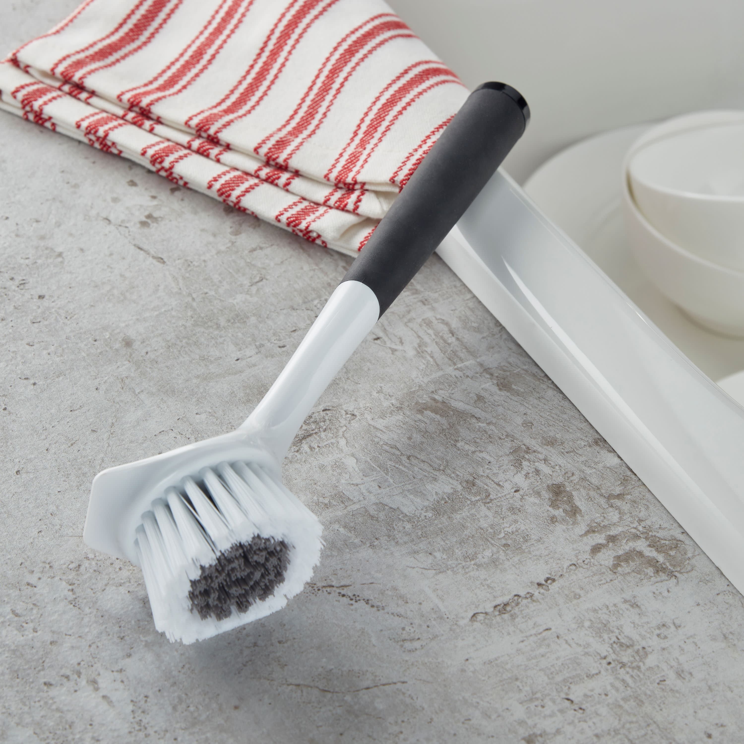 (6 pack) KitchenAid Angled Round Dish Brush with Built in Scraper, Black