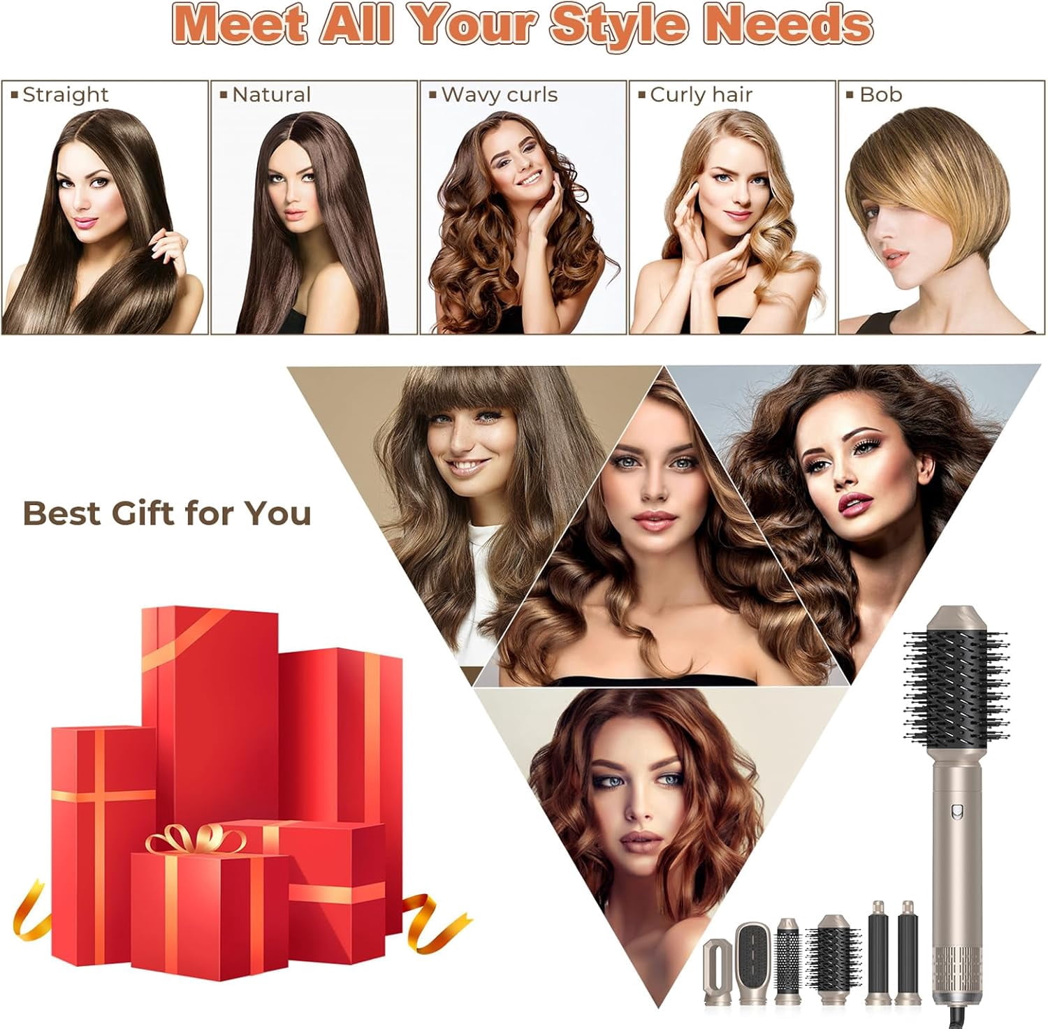 5-in-1 Hot Air Styler with Flex Hair Dryer & Diffuser - 110,000 RPM High-Speed Auto Wrap for Straight, Volumize, Wavy and Curly Hair