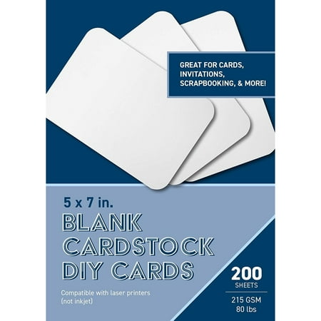 200 Pack Blank Cardstock DIY Greeting Cards, Round Corners, Postcards, Glossy Finish (Laser Printer Use Only) 215gsm, 80lb, 5 x 7 Inches