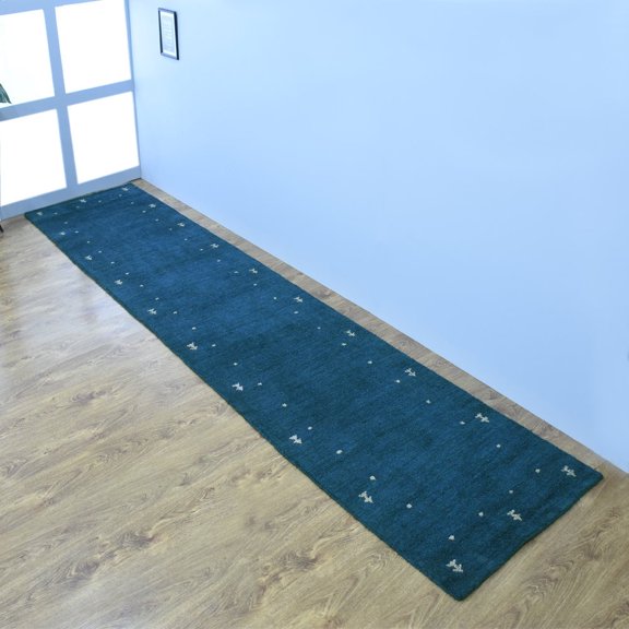 Rugsotic Carpets Handmade Rugs Hand Knotted Loom Runner 2'6''x6' Blue Silk Mix for Indoor Use