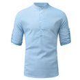 thumbnail image 3 of TAIAOJING Men's Long Sleeve Button Down Shirts Casual Solid Color Stand Collar Blouse Roll Up Beach Tops, 3 of 5