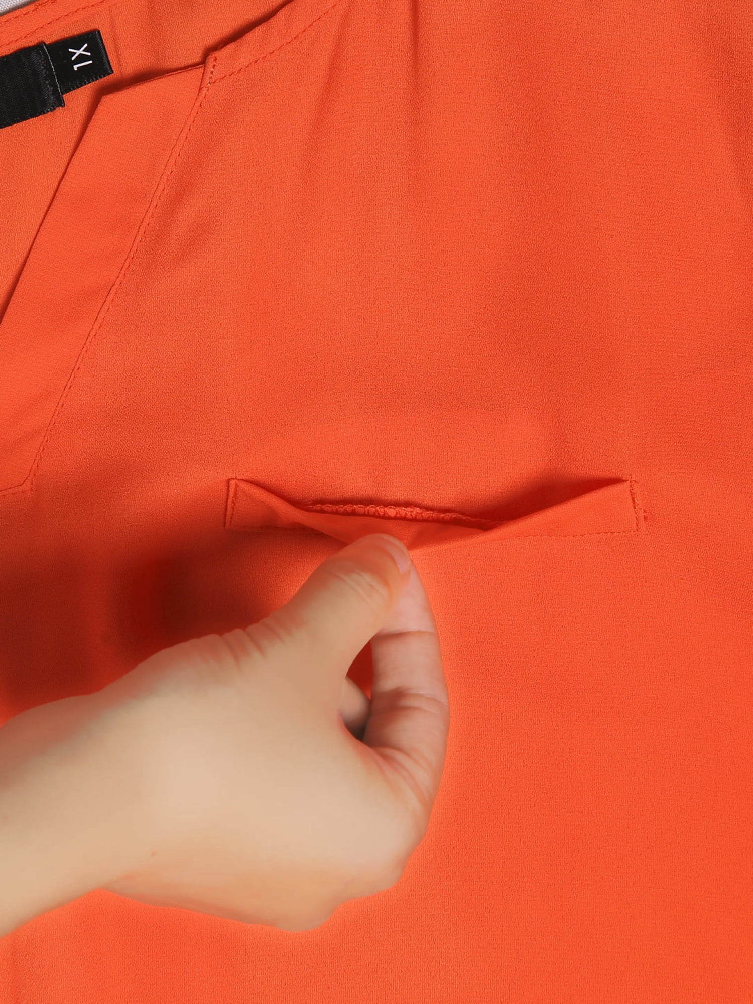 Unique Bargains Women's Plus Size V Neck High Elbow Sleeves Blouse 1X Orange