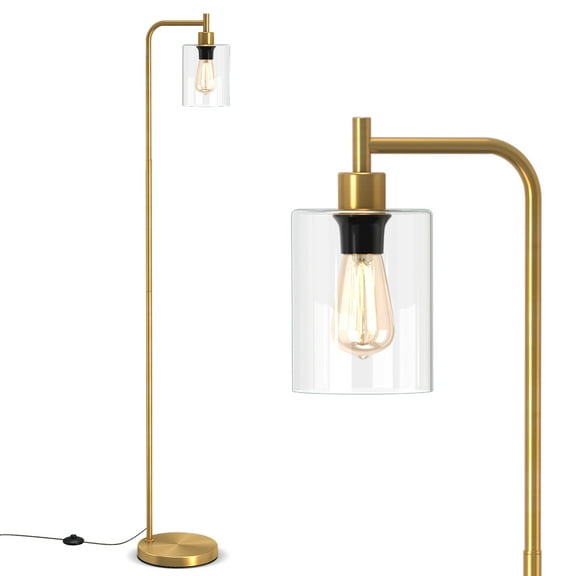 Giantex Industrial Standing Floor Lamp, Modern Reading Lamp w/Clear Glass Lampshade & Foot Switch, Tall Pole Lamp, Gold
