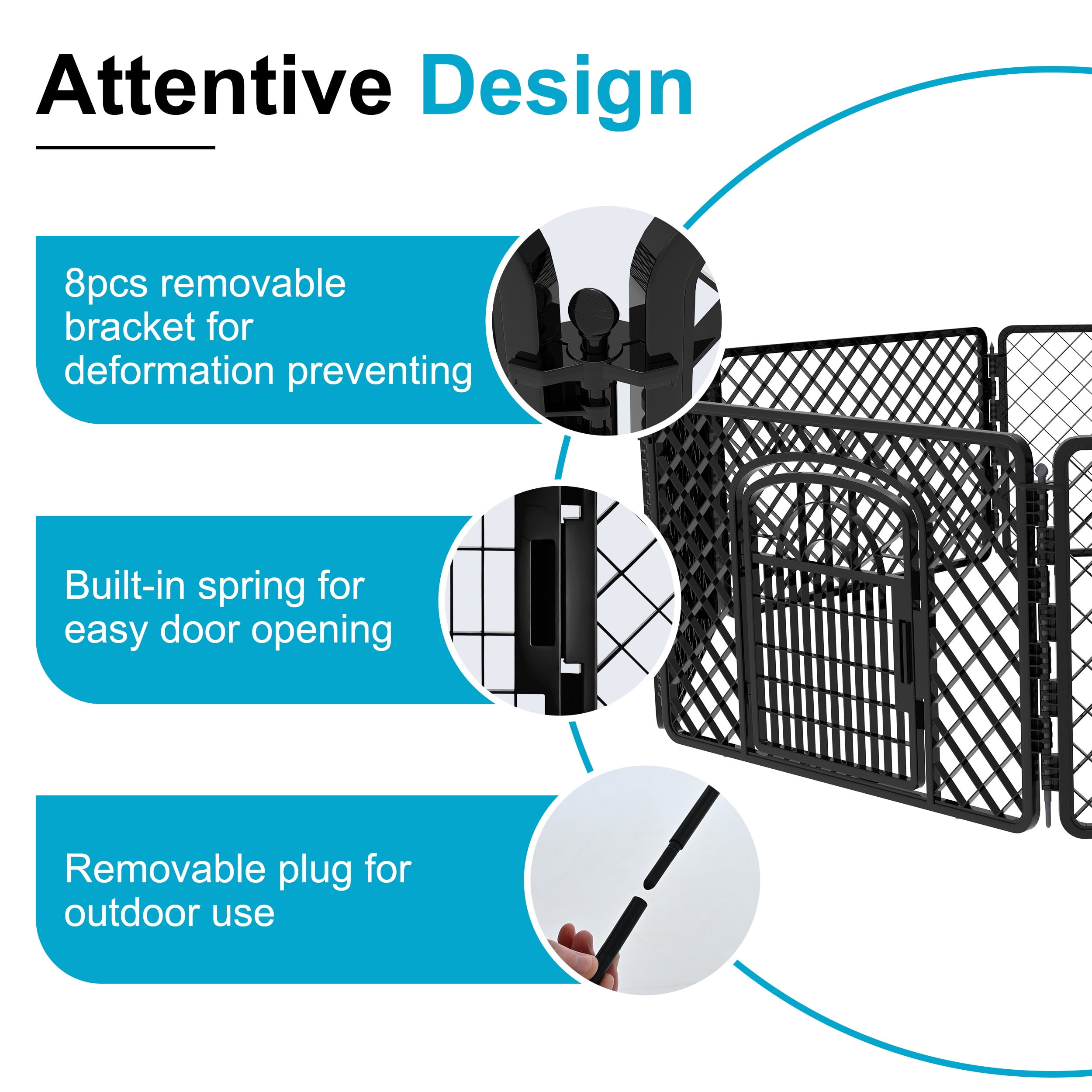Vibrant Life 8-Panel Plastic Playpen for Dogs, Black 24"