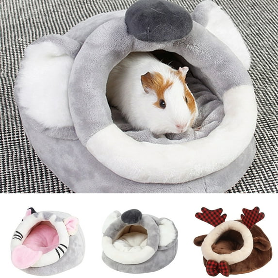 Visland Hamster Bed, Fashion Cute Cartoon Elk Bear Cat Design Soft Flannel Winter Warm Universal Nest House Cage Accessory for Small Animals Ferret Chincilla Guinea Squirrel