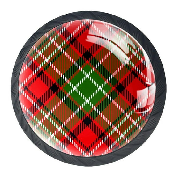 4 Pcs Red Plaid Pattern Knobs for Kitchen Cabinet Cupboard Dresser Bookcase Drawer Pulls Handles Round Home Decor