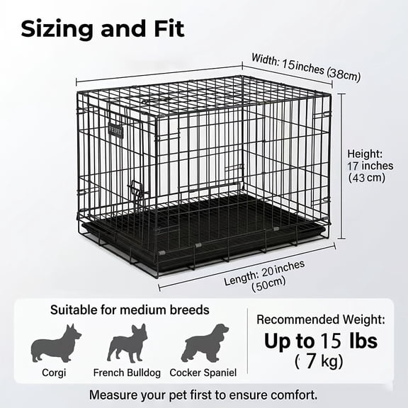 x-small Dog Crates, Reinforced And Secured, Suitable For Dogs Weighing 15lbs.2-door Folding Crates, Waterproof And Rustproof. Easy To Clean and Assemble, Leak-proof Trays And Latches. Portable