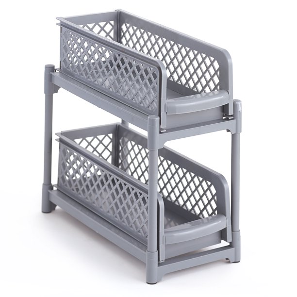 2 Tier Sliding Basket Under Sink Organizer and Storage Gray
