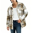 thumbnail image 2 of USNSM Men's Cotton Sherpa Lined Button Down Flannel Jacket Plaid Shirts Soft Outdoor Pockets Long Sleeve Outwear Coat Beige S, 2 of 3