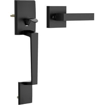 Black Front Door Handle No Lock, Modern Exterior Door Handle with Passage Lever, Reversible for Left & Right Hand Door, Front Door Handleset