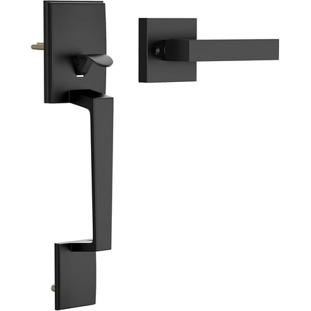 Black Front Door Handle No Lock, Modern Exterior Door Handle with Passage Lever, Reversible for Left & Right Hand Door, Front Door Handleset