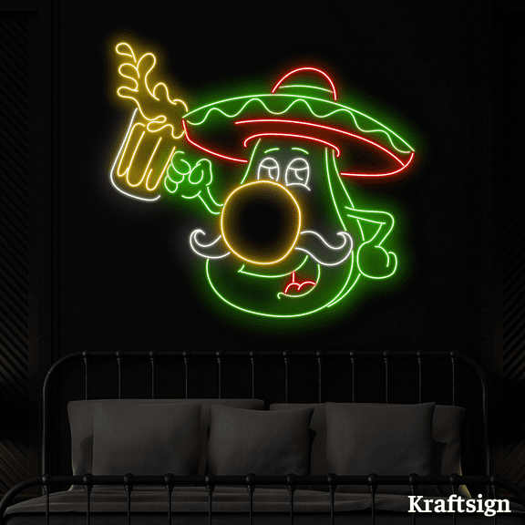 Craftnamesign Avocado Mexican Neon Sign, Beer Restaurant Decor, Mexican Sign