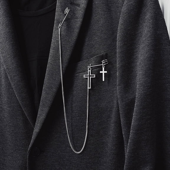 AOOOWER Shirt Collar Pin Chain Brooch Men's Brooch for Cross Hanging Chain Brooch Suit Stud Lapel Pin for Women Teen Men Coat Br
