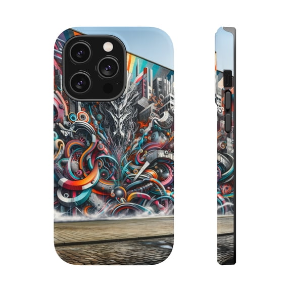 DistinctInk Tough Case for Apple iPhone 14 PRO (6.1" Screen), Compatible with MagSafe Charging - "Vivid City Vision: Unleashing Creative Passions on Concrete Walls"