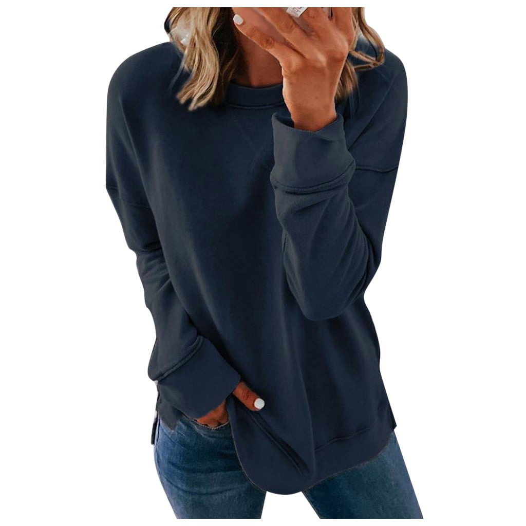 Shpwfbe Hoodies For Women Woman'S Casual Fashion Long Sleeve Solid Color Round  Collar Hoodie Tops - Walmart.com