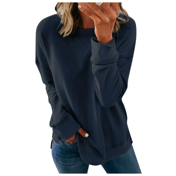 hoksml Fall Clothes Fashion Woman's Casual Loose Fashion Long Sleeve Solid  Color Round Collar Hoodie Tops Clearance 