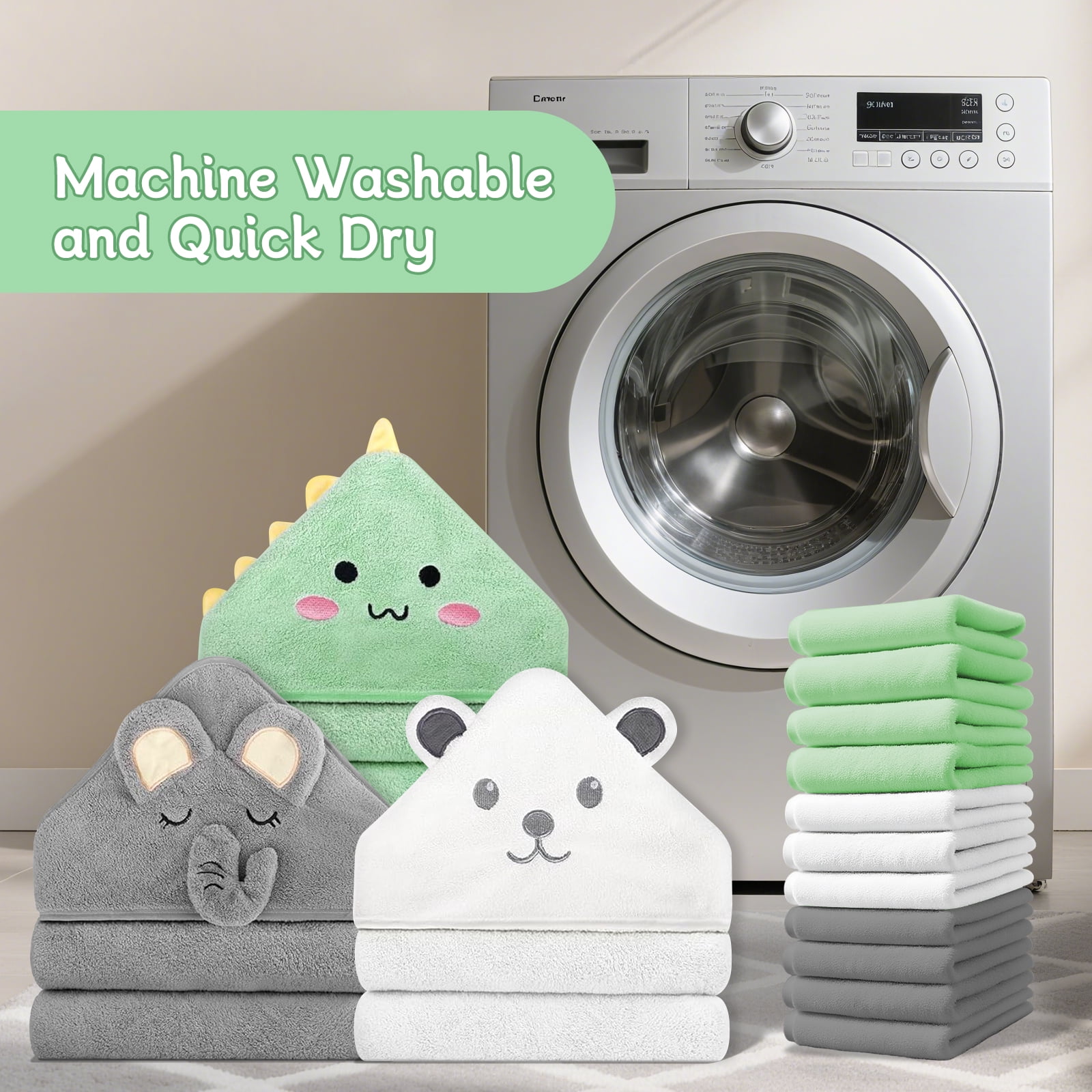14 PCS Baby Towels, 3 PCS Soft Hooded Baby Towels & 11 PCS Washcloths, Baby Bath Towels for Newborns, Infants & Toddlers- Ultra Absorbent, Cute Baby Towel Gift for Boys